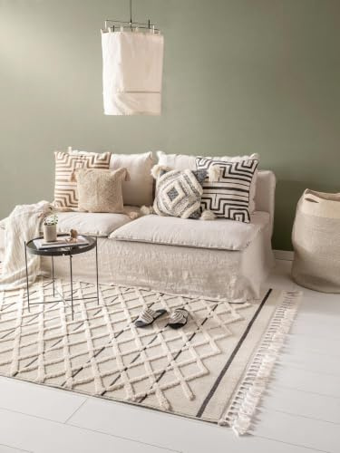 benuta Pop Teppich OYO - Creme 120x180 cm - Eleganter Boho Look Teppich für Schlafzimmer und Wohnzimmer - Maschinengewebt - Für Fußbodenheizung geeignet