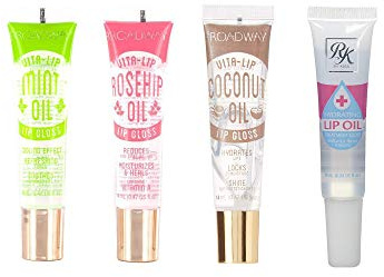 Ruby Kisses Broadway Vita-Lip Clear Lip Gloss (4 Pack Mint, Rosehip, Coconut Oil, Lip Oil Treatment), Ultra-Hydrating & Soothing Formula with Multi-Vitamins, High-Shine Non-Sticky Finish Lip Balm