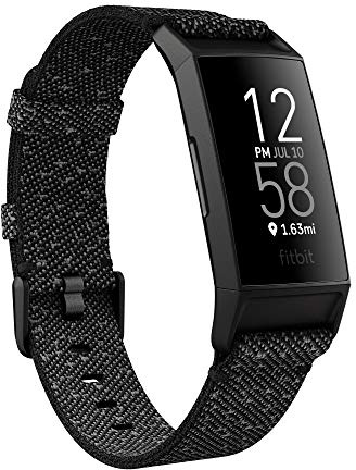 Die Fitbit Charge 4 Special Edition enthält ein elegantes Reflexions-Gewebearmband und ein zusätzliches klassisches Armband in Schwarz für einen flexiblen Look, Granit