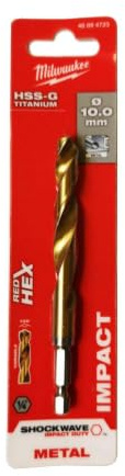Milwaukee Shockwave Metal Drill Bit HSS-G Red Hex Titanium 1/4 Inch 10 x 120 mm
