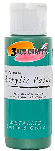 3 Ace Crafts Pack of 1 – Metallic Emerald Green - Acrylic Paint 59ml Craft Decoration Kids, Garden Furniture Ornament, Outdoor Wood Paint, Air Drying, Modelling Clay Palette, Plastic, Canvas Board
