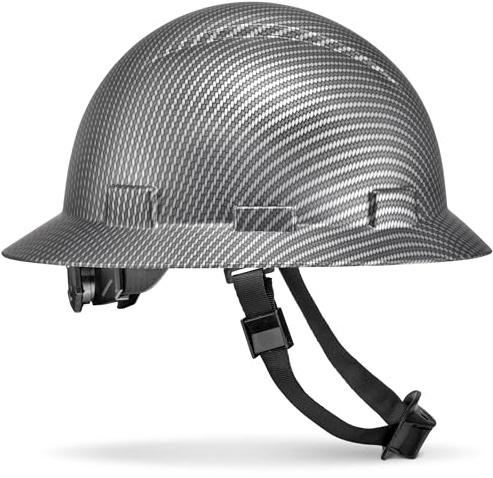 Acerpal Schutzhelm mit voller Krempe, nicht belüftet, klassisches Kohlefaser-Design, glänzende Oberfläche, OSHA-Schutzhelm mit 6-Punkt-Aufhängung, Grau / Silber