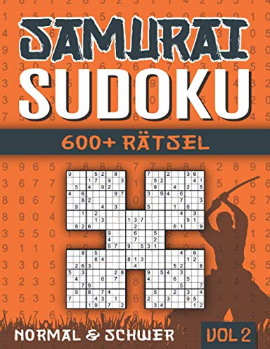 Samurai Sudoku: Sudoku Heft mit 1000+ 5-fach Sudoku Rätseln - Normal und Schwer - mit Lösungen - Vol 2