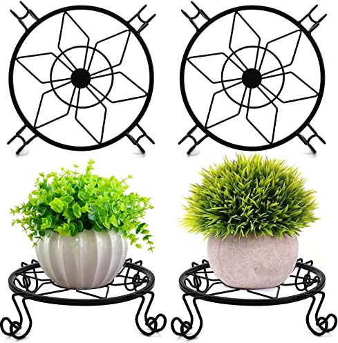Lyellfe 4 Pack Outdoor Plant Stand, Heavy Duty Metal Plant Stand, 9 Inch Rustproof Indoor and Outdoor Potted Holder for Patio, Round Supports Rack for Home, Balcony, Garden
