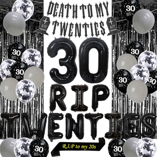 Sursurprise 30. Geburtstag Deko schwarz, 30 Rip Twenties Ballon für Männer Frauen, Tod zu meinem Zwanziger Banner, Rip zu meinem 20er Schärpe ihr oder ihm lustig dreißig Geburtstag Party Supplies
