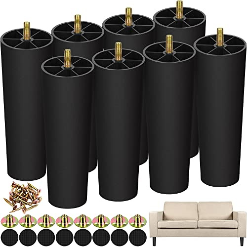 TURSTIN 8 Pack 8 Inch Plastic Furniture Legs with M8 T-nuts Screws Tapered Sofa Couch and Chair Legs Replacement Furniture Leg for DIY Projects Sofas Coffee Tables Dressers Beds