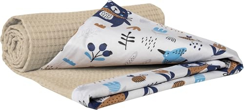 Medi Partners Babydecke Baby Decke Neugeborenen - Kuscheldecke Geschenk Babydecken 75x100cm für Kleinkinder Mädchen Krabbeldecke Kinderbett Kinderwagen 100% Baumwolle (Boho Animals mit Beige Waffel)