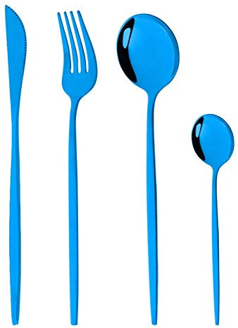 Geschirr Set 24 stücke Blaugold Gabel Löffel Messer Besteck Edelstahl Western Silberwaren Für küche Geschirr Set essgeschirr (Color : Blue)