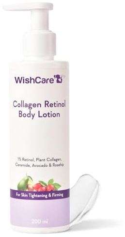 WishCare Collagen 1% Retinol Body Lotion - zur Hautstraffung & Straffung - mit Niacinamid, Ceramid, Hagebutte & Avocado - für Männer & Frauen - 200 ml