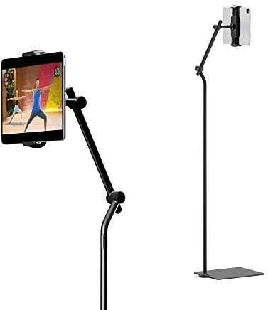 Twelve South HoverBar Tower | Multi-Angle Universal Tablet & iPad Floor Stand Holder For Apple Fitness+, Peloton/Stationary Bikes, Exercise and More (Black)