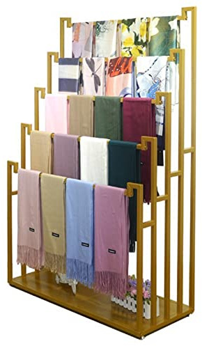 Floor Standing Scarf Display Stand, Metal Freestanding Scarf Holder Organizer, Towel Rack for Commercial Clothing Retail Store Sheets Suit Pants (Color : Gold, Size : 80X40X150CM)