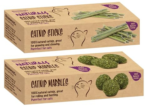 Rosewood Naturals Catnip Bundle for Cats - Includes Mini Catnip Marbles & Sticks, Natural Pet Toys, Interactive Play, Exercise, Healthy Activity for Indoor and Outdoor Cats