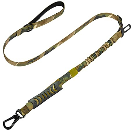 Laisse pour chien avec laisse courte intégrée - 2 poignées rembourrées pour protéger les mains - Double poignée - Avec élastique - Pour chiens de grande et moyenne taille - Camouflage