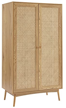 BAÏTA Schrank INES, Eichenoptik und Rattangeflecht, 2 Türen, 100cm