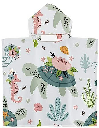 Fansu Toalla de Baño con Capucha para Niños, Toalla Playa Poncho Surf Microfibra Suave Bañera Toalla Absorbente Baño Pareo Piscina para Niñas Niños Infantiles (60 * 60cm,Tortuga Marina)