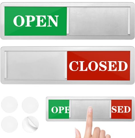 BUZIFU Open/Closed Sliding Sign Privacy Sign Sliding Door Sign Door Indicator Sign Do Not Disturb Sign with Magnetic and Adhesive Tape for Home Office Restroom Hotles Conference 17.6X5X0.6cm, Silver