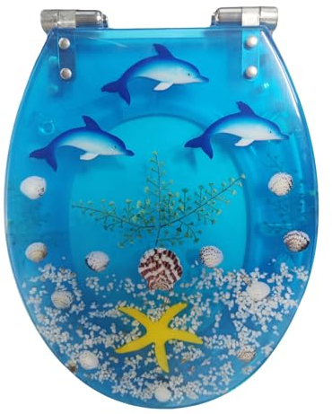 MSSD WC-Sitz Glitzer, Toilettendeckel Mit Absenkautomatik, Aus Bruchsicherem, Antibakteriellem Duroplast, Schnellbefestigung Aus Rostfreiem Edelstahl,Blau