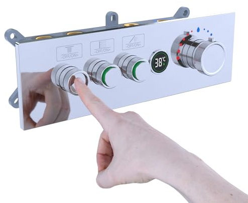 Chrome 3 Outlets Shower Valve with LED Temperature Display and Flow Control