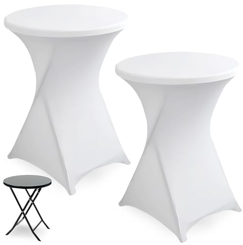 TOATELU Stretch Stehtisch Stehtische Husse Elastische 2 Stück Stretch Stehtischhusse, 80×110cm Waschbare Tischdecke, Elastische Tischdecken für Bar Counter Runde Tisch Hochzeit Geburtstagsfeier, Weiß