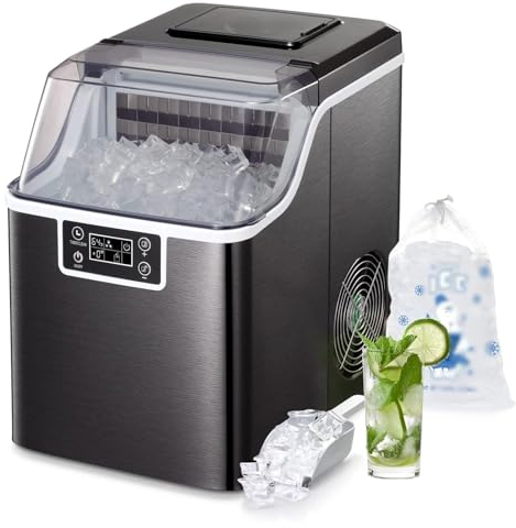 oiakus Machine à glaçons Commerciale, Machine à glaçons de comptoir, Machine à glaçons avec autonettoyage, 30 kg de Glace par Jour, Machine à glaçons à granulés pour la Maison/Bureau/Bar/fête