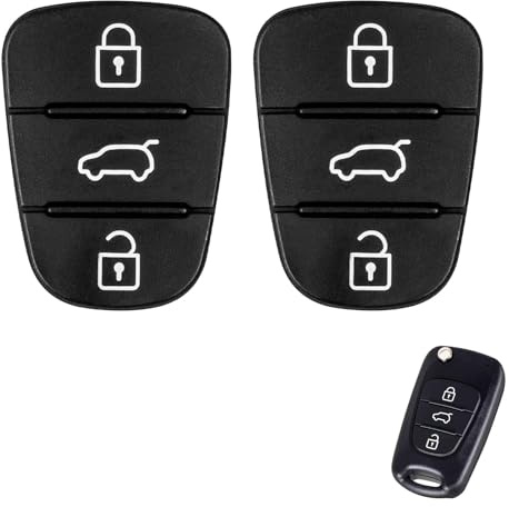 2 stycken bilnycklar knappsats 3 knappar, kompatibel med Hyundai i10, i20, i30, ix35, Kia Sportage, Ceed och fler ersättningsknappar, gumminyckel, hölje, bil, fjärrkontroll, nyckelhus (2)