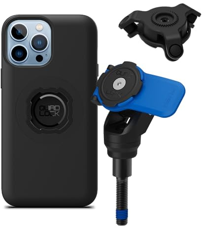 Quad Lock Motorcycle Handlebar Clamp Bolt Phone Mount Kit with Vibration Dampener and iPhone 13 Pro Max MAG Case