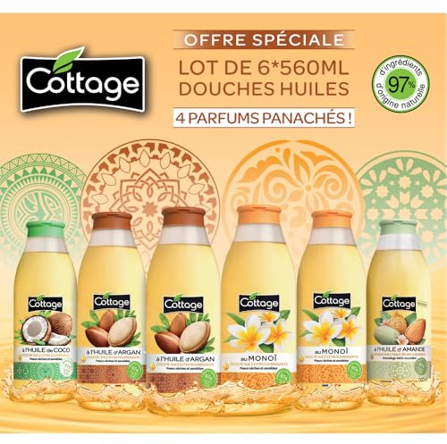Cottage - OFFRE SPECIALE - Colis Panaché 6 Douches Huile Extra Nourrissantes 560ml - 97% d'ingrédients d'Origine Naturelle - Fabriqué en France