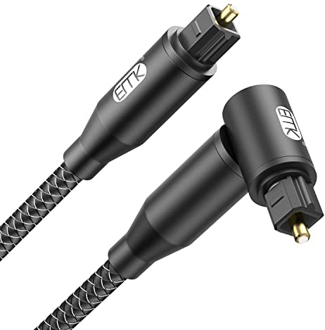 EMK 90 Degree Optical Audio Cable Right Angle Optical Cable 360 Degree Rotatable Digital Optic Toslink Cable for Sound Bar, TV (4.6M, 90 Degree Optical, 90 Degree Optical Black)