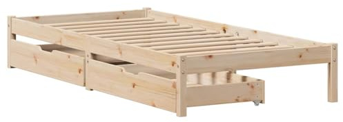 vidaXL Massivholzbett, Holzbett mit Schubladen, Bettgestell Bettrahmen mit Lattenrost, Bett Einzelbett für Schlafzimmer, 90x200cm Kiefer