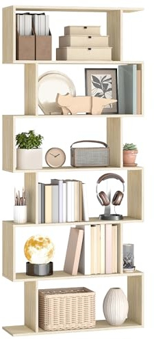 VASAGLE Custos Kollektion - Bücherregal, Regal mit 6 Ebenen, 24 x 70 x 191,6 cm, Standregal, Büroregal, freistehend, Dekoregal, Präsentation, modern, Wohnzimmer Schlafzimmer, naturbeige LBC061L01