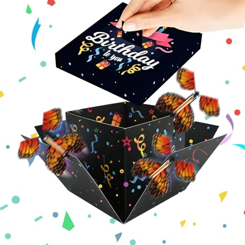 Yootiko Boîte à explosion pour anniversaire, boîte pop-up avec carte d'anniversaire, boîte cadeau explosive Happy Birthday Surprise, boîte cadeau explosive pour fête d'anniversaire