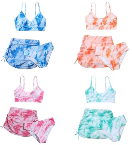 Sunfashion Dreiteiliger Badeanzug Mädchen Mit Fischschuppen Bikini Kinder Badeanzug Mädchen 110 Meerjungfrauenflosse Mädchen Bikini Mädchen Teenager Kinder Badebekleidung Tops Teenager Mädchen (130/S)