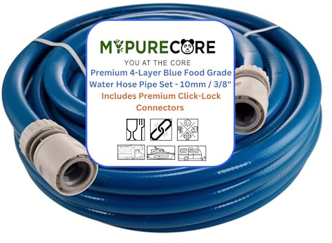 MYPURECORE Blue 10mm 3/8 Cold Water Hose Pipe – Premium Food Grade Drinking Water Hose with Connectors – Flexible PVC Tubing for Caravan, Motorhome, Campervan, Boat & Garden – Non-Toxic & Safe (15m)