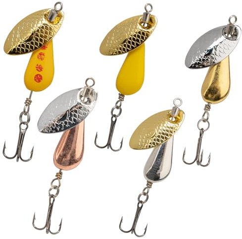 QualyQualy Forellenköder Spinner Blinker Set, 5 Stück Angelköder mit Drillinge Haken, Spinner Köder Kunstköder für Forelle, Barsch, Lachs, Hecht, Walleye