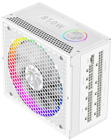 GAMEMAX RGB 850G WH Netzteil PC 850W Vollmodulares, 80 Plus Gold, LLC + DC‑DC, ARGB Sync, Japanische Kondensatoren, 140mm ARGB FDB Lüfter, 9 Schutzfunktionen, 10 Jahre Garantie