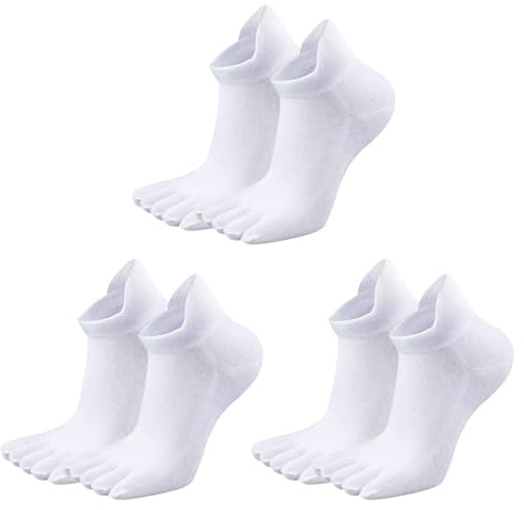 FUIPVGI 3 Paia Calzini con Dita da Sportivi per Uomo Donna, Calze Corte con Dita Separato Uomo, Cotton Traspirante Calzini Bianchi Corsa Calze Caviglia Svago Quotidiano Atletici (Bianco)