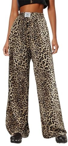 Vuncio Pantalon Imprimé Léopard Femme Taille Elastique Pantalon Jambe Large Fluide Femme Taille Haute Ample Grande Taille a La Mode Chic Pas Cher Confortable Casual
