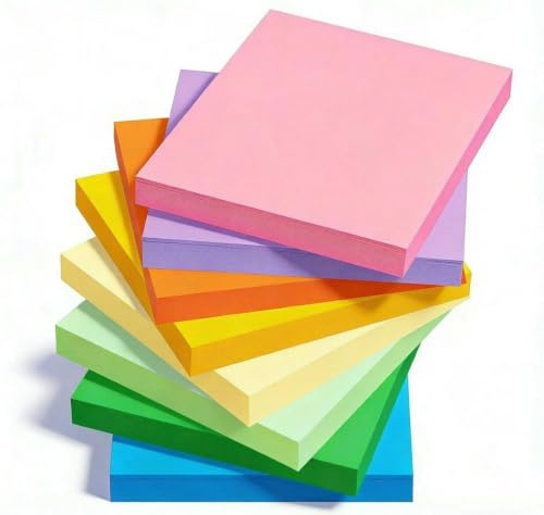 Agoer 8 Blöcke Farbige Haftnotizen 76 mm x 76 mm,Wiederaufklebbar Selbstklebende Haftnotizen Klebezettel,Helle Haftnotizzettel Bunte Quadratische,Sticky Notes für Schule Büro Zuhause Sitzung 8 Farben