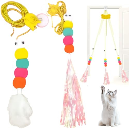 LEMLIN 2 Stück Hängendes Katzenspielzeug, Katzenspielzeug Selbstbeschäftigung Türrahmen, Spielzeug das mit der Katze interagiert, Interaktives Spielzeug für Katzen mit verstellbares Seil