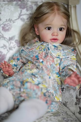 MineeQu 26 Zoll Große Realistische Reborn Baby Puppe mit Gewurzelten Haaren Vinyl Neugeborenes Kleinkind-Mädchen Blumenoutfit Weicher Touch-Körper Sammlungsspielzeug