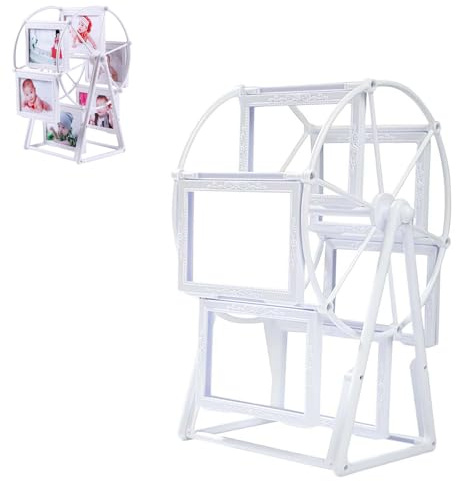 Rotatable Windmill Ferris Wheel Picture Frames, Retro Vintage Tabletop Family Tree Photo Frames,5 DIY Personalized Family Photo Frame Shows for 6 Photos Home Decor,Christmas Birthday Gifts (White)