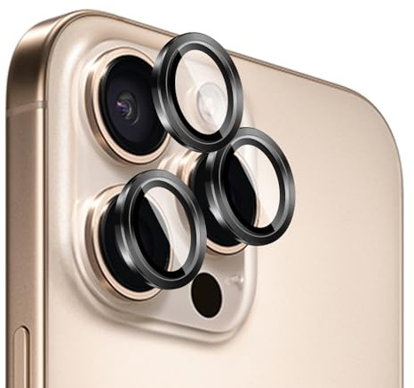 LZAYN 1 Pack Camera Lens Protector for iPhone 14 Pro/14 Pro Max | iPhone 15 Pro/15 Pro Max/16 Pro/16 Pro Max,Anti Scratch,HD Tempered Glass,Metal Individual Ring Lens Protectors,Black