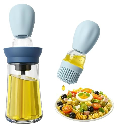 Oiieco Botella dispensadora de aceite con cepillo de silicona, botella dispensadora de aceite 2 en 1 de 180 ml con cepillo de silicona para cocinar, hornear, barbacoa, freír, vinagre y salsas, fácil