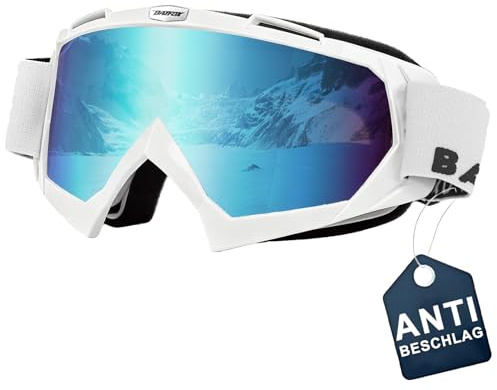 Skibrille Mtb Dirt Bike ATV Crossbrille goggle Sicherheit Tactical Riding Motorradbrillen für Herren Damen Jugend (Anti Fog-Weiß Blau, L)