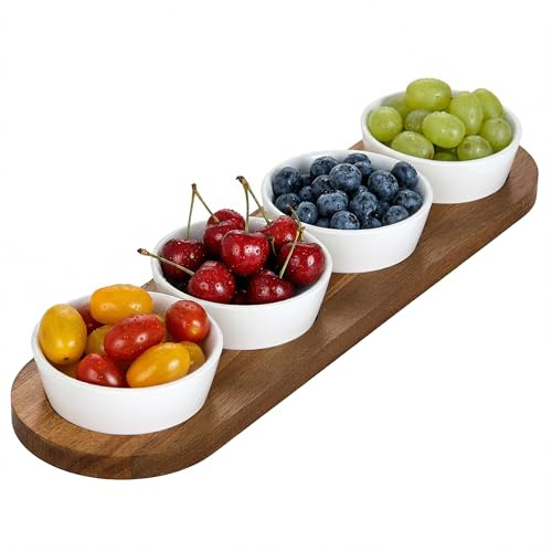 keramwerk 6oz White Ceramic Chips and Dip Serving Platter for Olive Cracker Tray,Small 4Inch Bowls Cranberry Sauce Relish Dish for Appetizer,Side Dishes,Cheese Ball,Dipping,Dessert,Salsa,Tapas