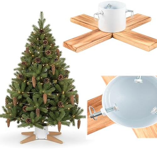 COIL Christbaumständer, Ständer mit Wasserspeicher, Rustikaler Ständer, Sockel für echten Baum, Wasserkapazität: 1-1,3 Liter, Stammdurchmesser: 3,5-11 cm, (Weiß, Breite 48 cm)