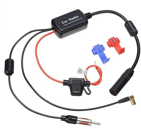Amplificador Antena Radio Coche, Amplificador Señal Coche FM Dab Dab+ 12V-24V, Divisor Señal Radio Automóvil Alta Ganancia 20-25dB Reducido Ruido, Compatible Unidad Principal, SUV, con Conector DIN