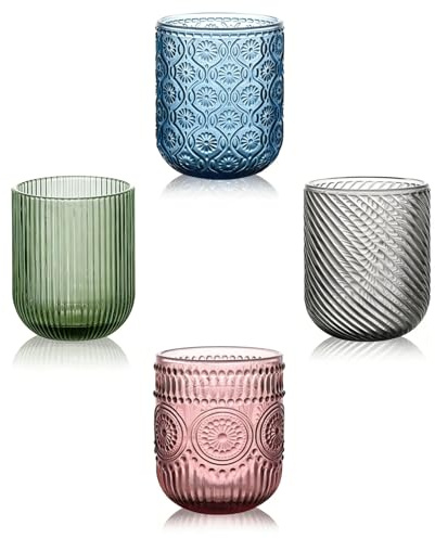 WIYETY Juego de 4 vasos de agua de colores de 260 ml con diseño en relieve, multicolor