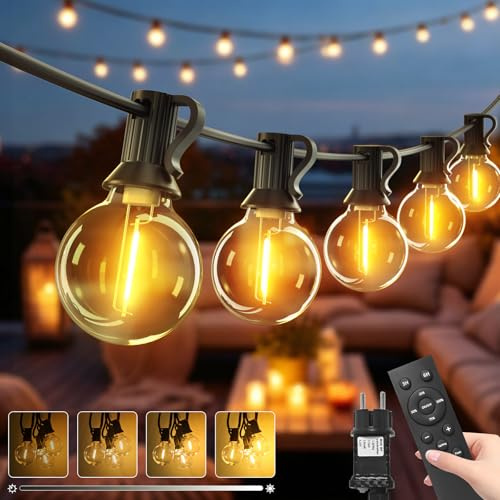 btfarm Lichterkette Outdoor 20M mit Fernbedienung, Lichterkette Außen Strom | Dimmbar & Timer, Wetterfest 25+2 LED G40 Glühbirnen, 3 Modi Gartenbeleuchtung für Garten Terrasse Party Weihnachten, Warmweiß