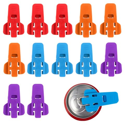 KAFZEL 12 Piezas abrelatas para latas de refresco, tapas plástico reutilizables para latas de cola y refrescos, compatibles con la mayoría las bebidas